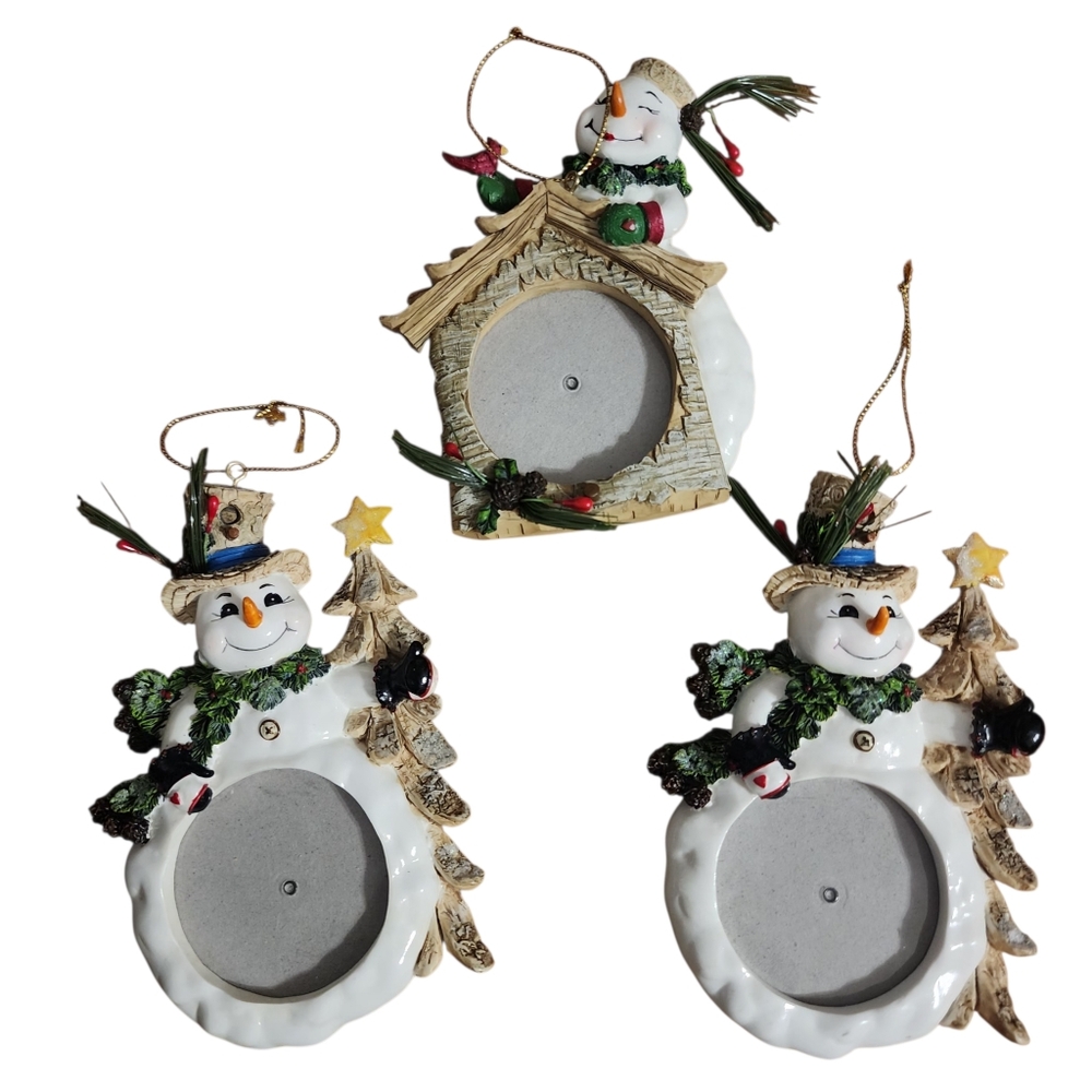 Festive Snowman Photo Frame Ornaments - Set of 3
